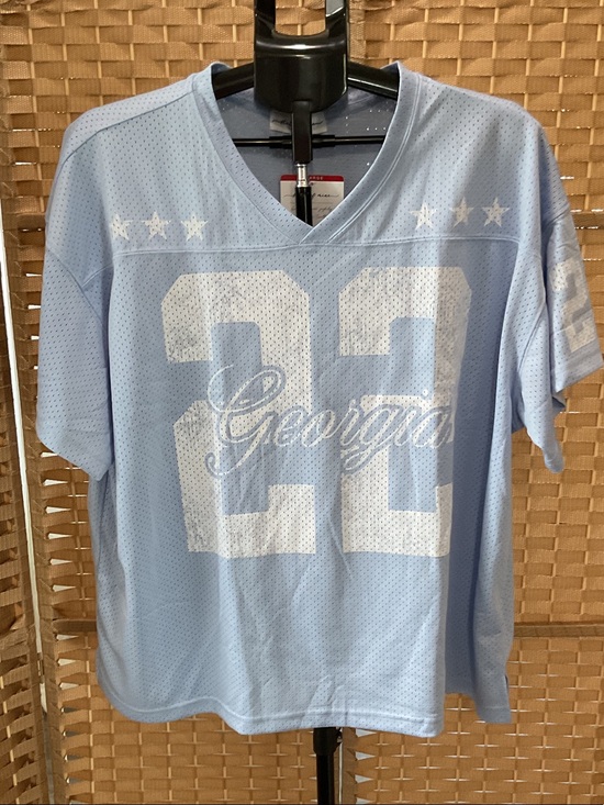 State of Mine Tops - State of Mine Light Blue Georgia Mesh Jersey Top with White Print